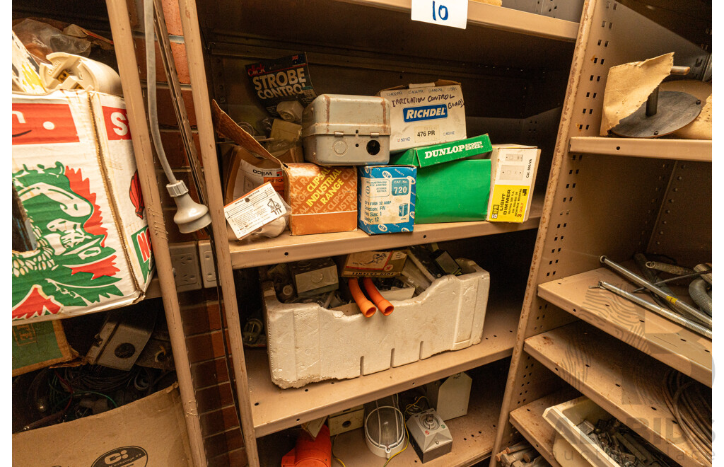 2 Bay of Metal Shelving with Various Hardware ETC