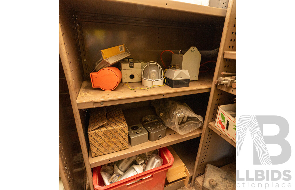 2 Bay of Metal Shelving with Various Hardware ETC