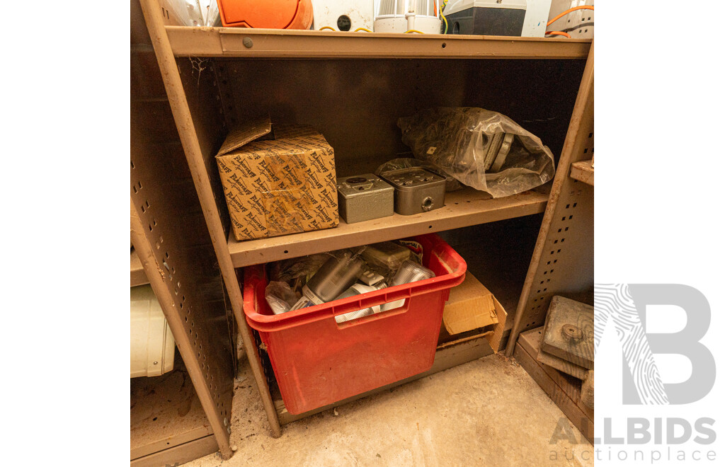 2 Bay of Metal Shelving with Various Hardware ETC