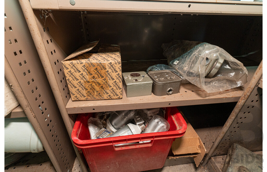 2 Bay of Metal Shelving with Various Hardware ETC