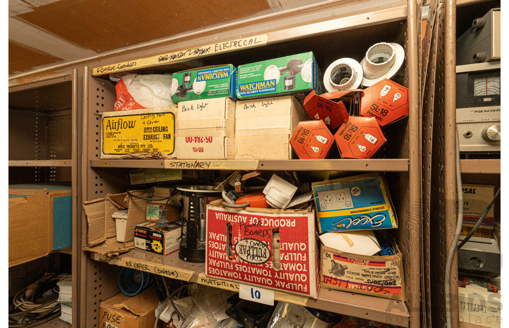 2 Bay of Metal Shelving with Various Hardware ETC
