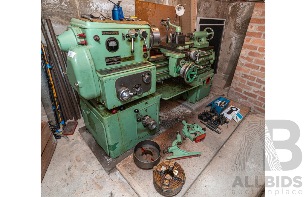 1960 Circa Stanko 1A616 Lathe with Accessories & Steel Tool Cabinet