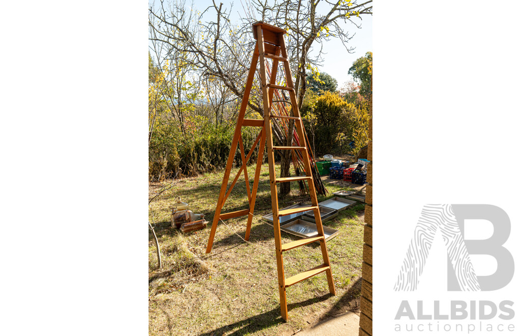 Vintage Handcrafted 8 Rung, Euro Style Timber Ladder
