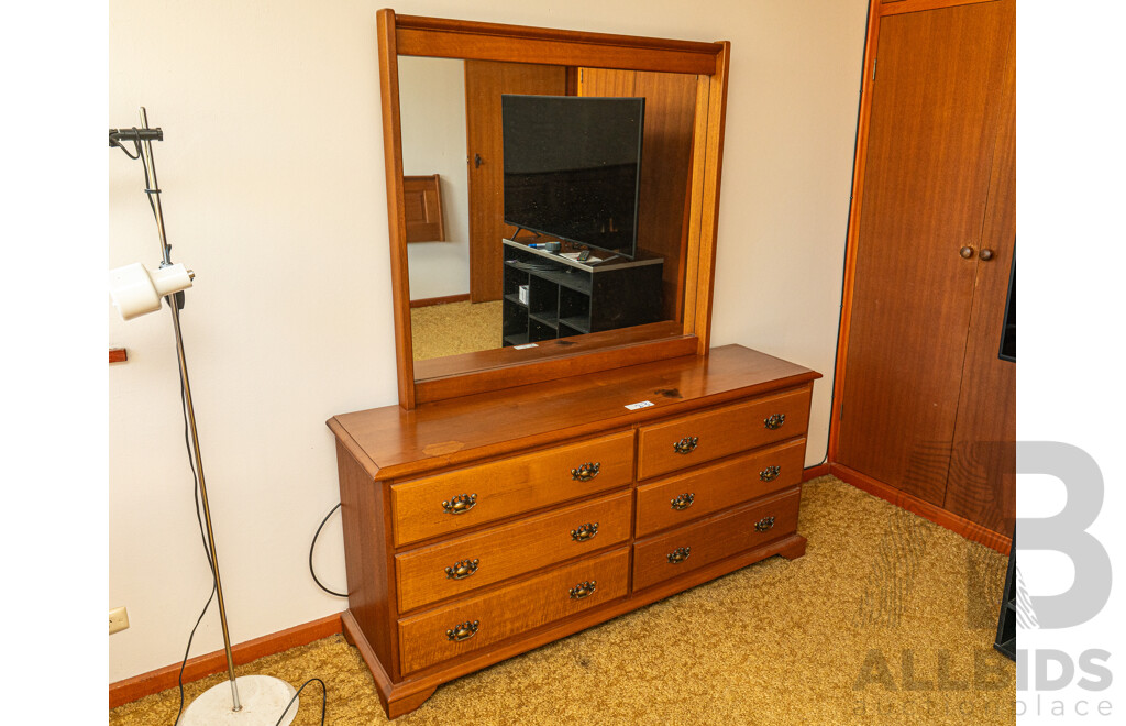 Job Lot Bedroom Setting Including Queensize Bedhead & Matching 6 Drawer Dressing Table with Mirror