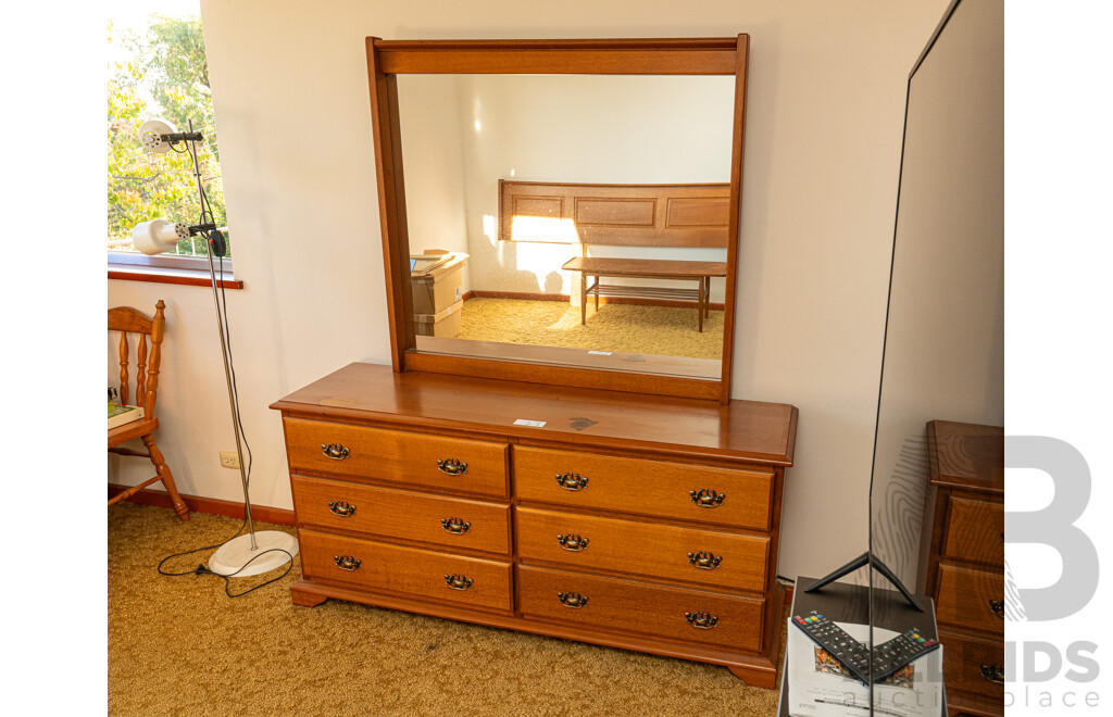 Job Lot Bedroom Setting Including Queensize Bedhead & Matching 6 Drawer Dressing Table with Mirror
