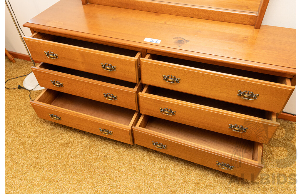 Job Lot Bedroom Setting Including Queensize Bedhead & Matching 6 Drawer Dressing Table with Mirror