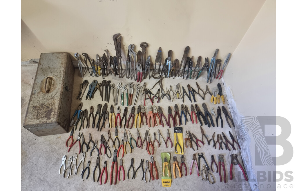 Job Lot Various Hand Tools - Pliers with Metal Tool Box ETC