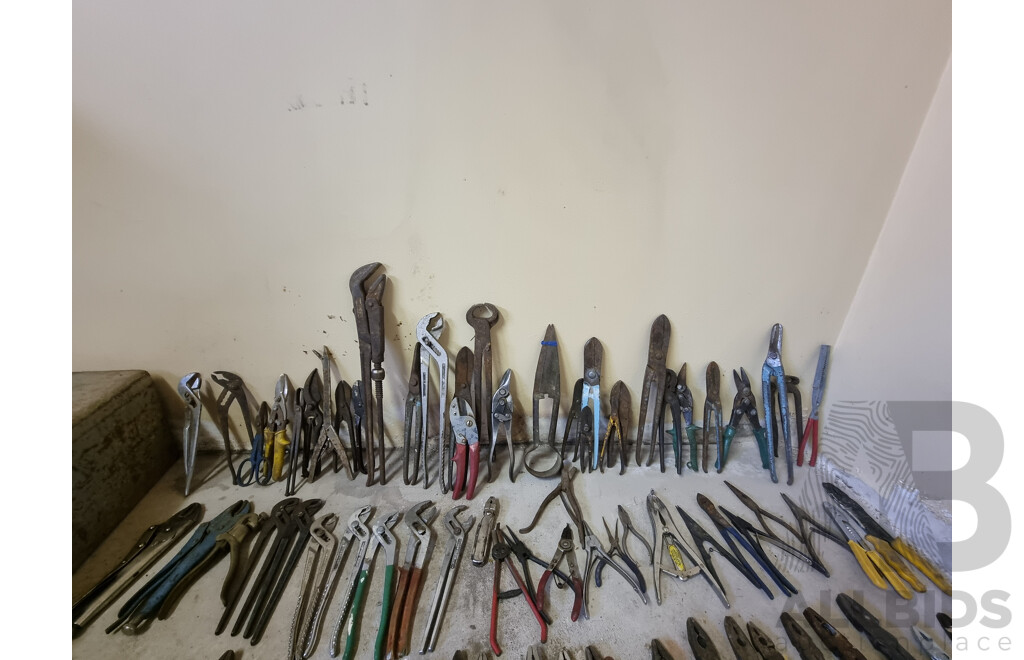 Job Lot Various Hand Tools - Pliers with Metal Tool Box ETC