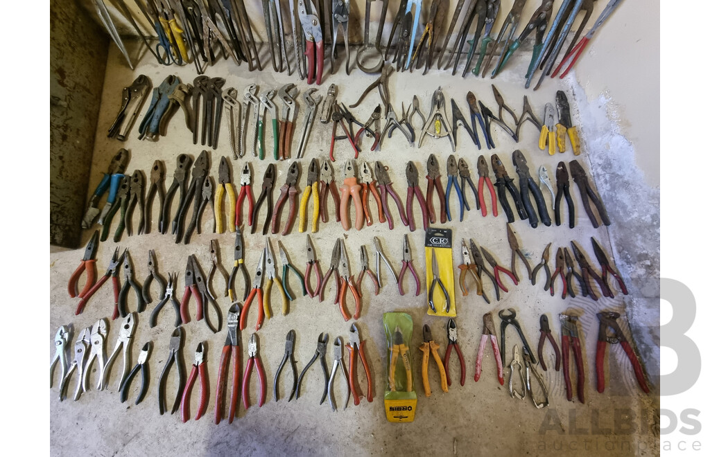 Job Lot Various Hand Tools - Pliers with Metal Tool Box ETC