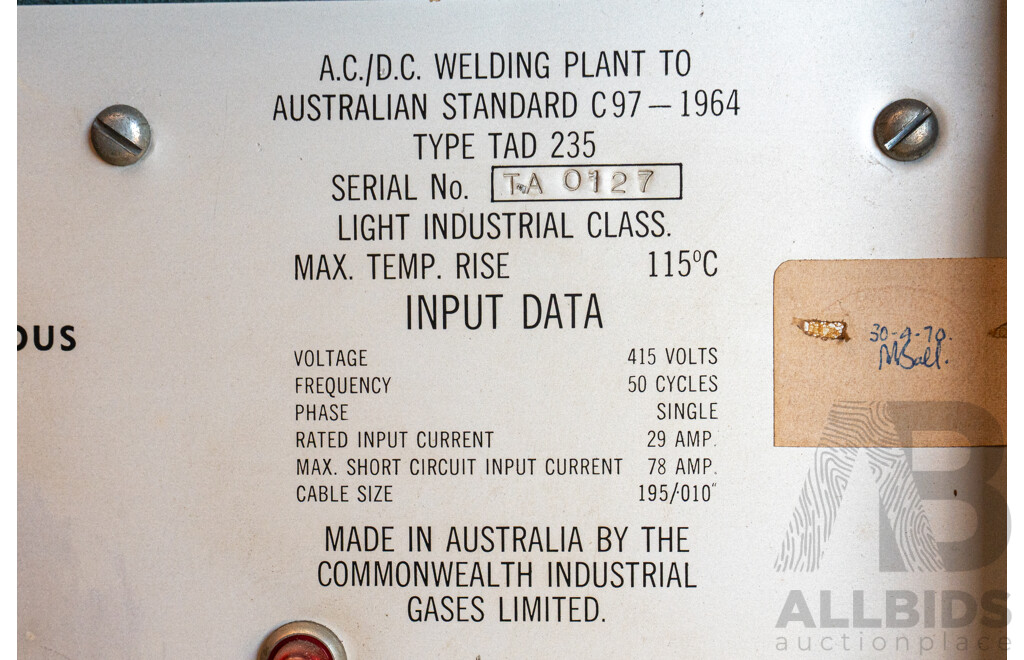 EMF Trans-Tig 250 Electrode Welder ADCD Welding Plant ETC