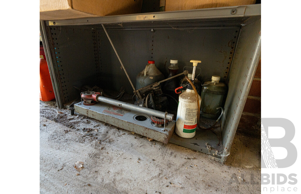 2 Bays of Metal Shelving with Various Tools & Hardware