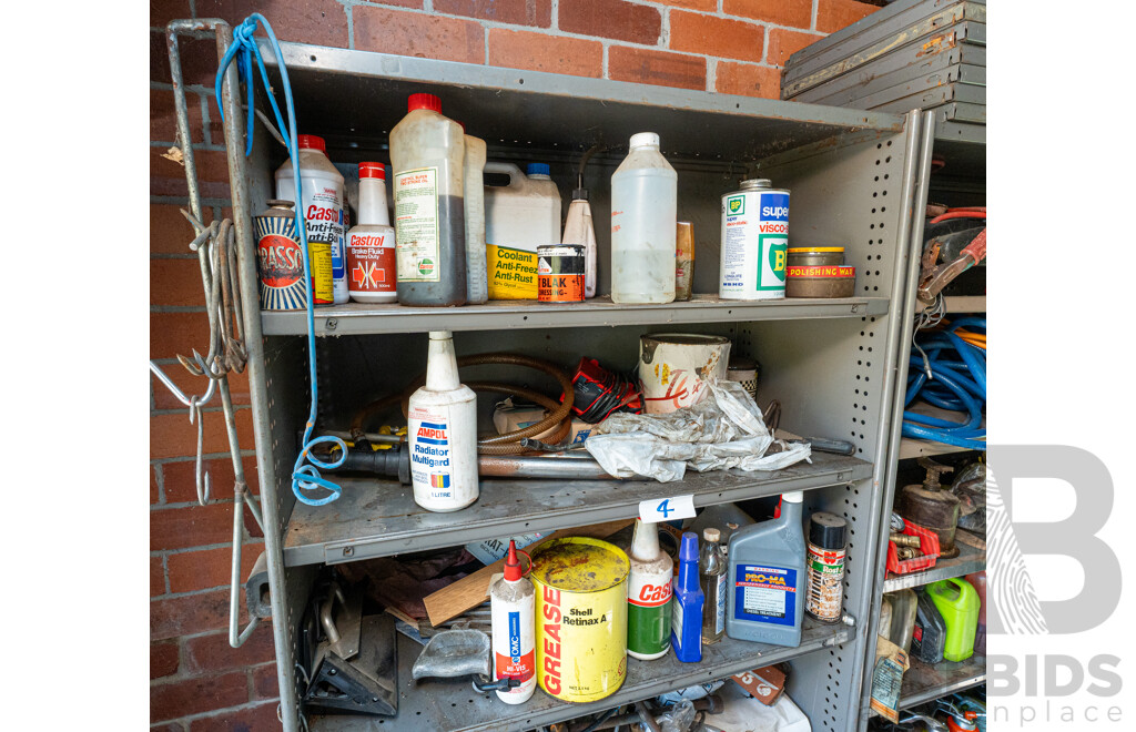 2 Bays of Metal Shelving with Various Tools & Hardware