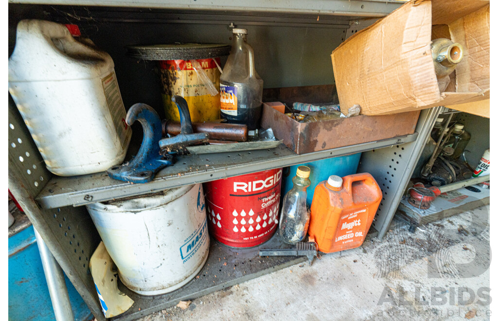 2 Bays of Metal Shelving with Various Tools & Hardware