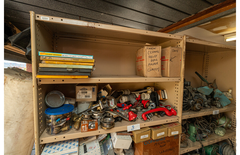 4 Bay of Metal Shelving with Various Hardware ETC