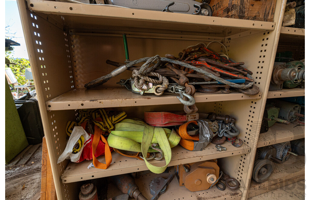 4 Bay of Metal Shelving with Various Hardware ETC