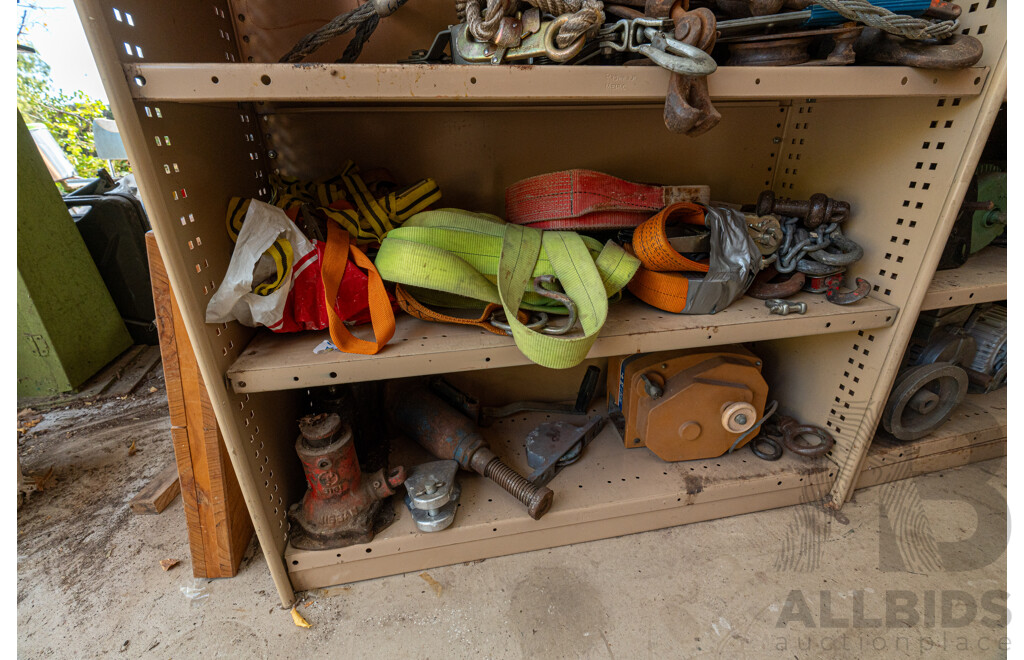 4 Bay of Metal Shelving with Various Hardware ETC