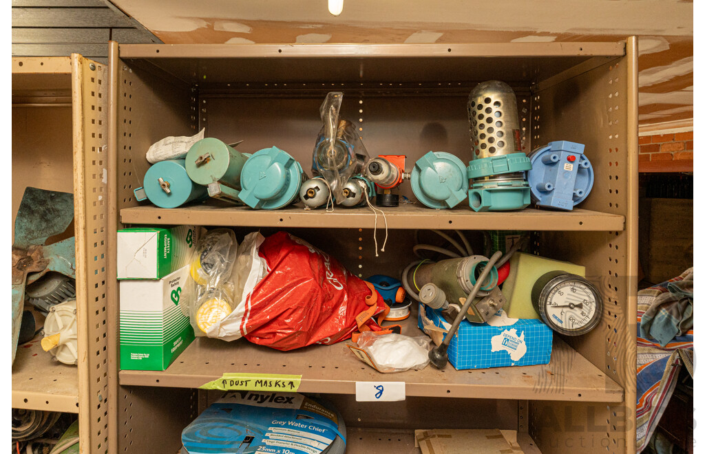 4 Bay of Metal Shelving with Various Hardware ETC