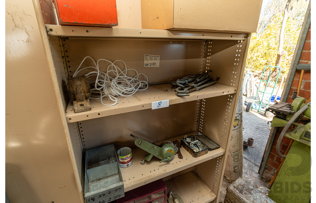 4 Bay of Metal Shelving with Various Hardware ETC