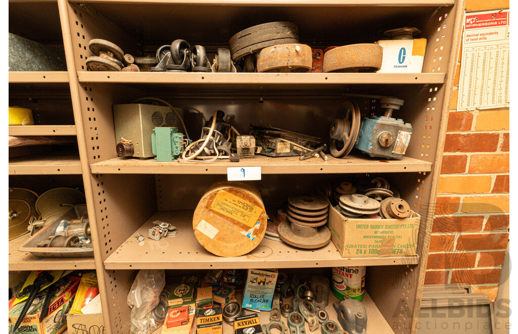 3 Bay of Metal Shelving with Various Hardware ETC