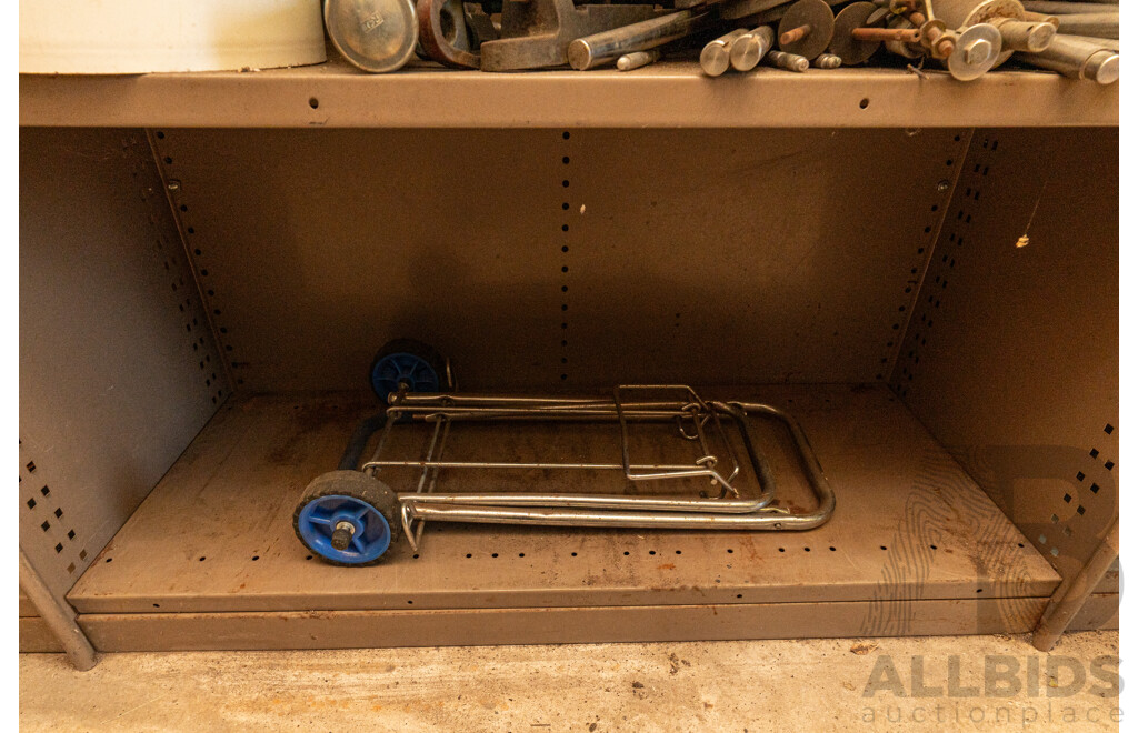 3 Bay of Metal Shelving with Various Hardware ETC