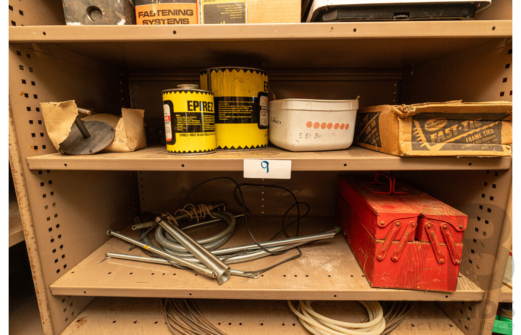3 Bay of Metal Shelving with Various Hardware ETC
