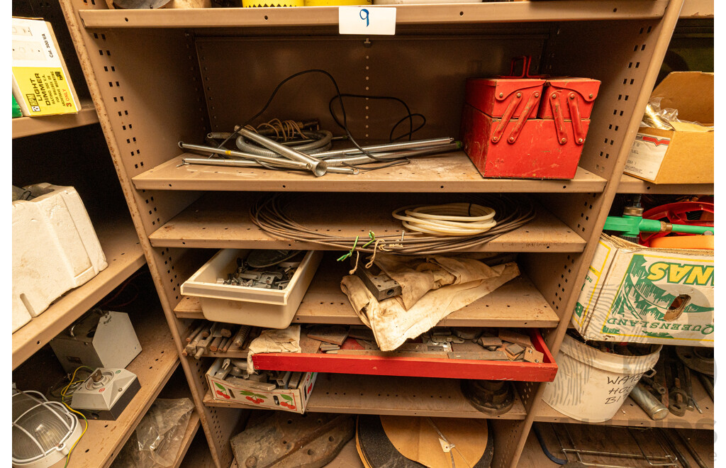 3 Bay of Metal Shelving with Various Hardware ETC