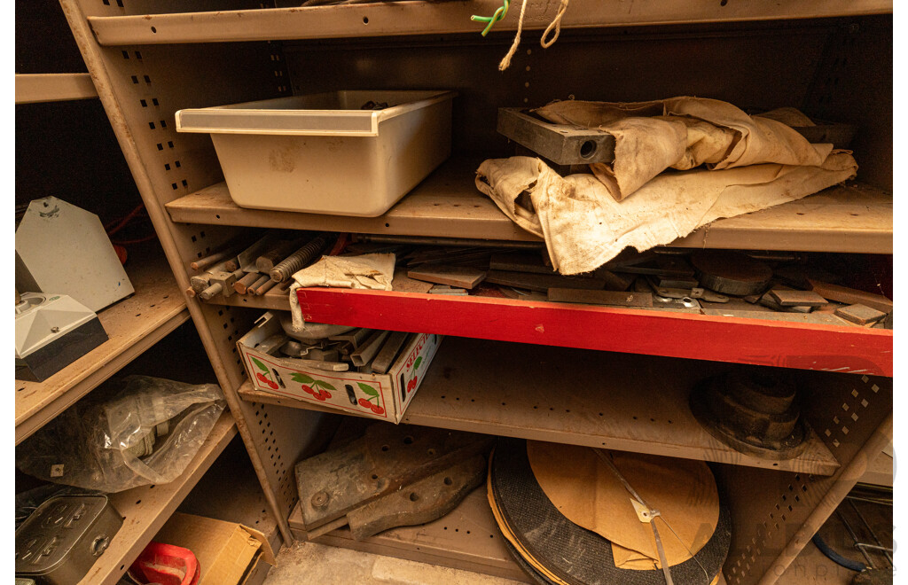 3 Bay of Metal Shelving with Various Hardware ETC