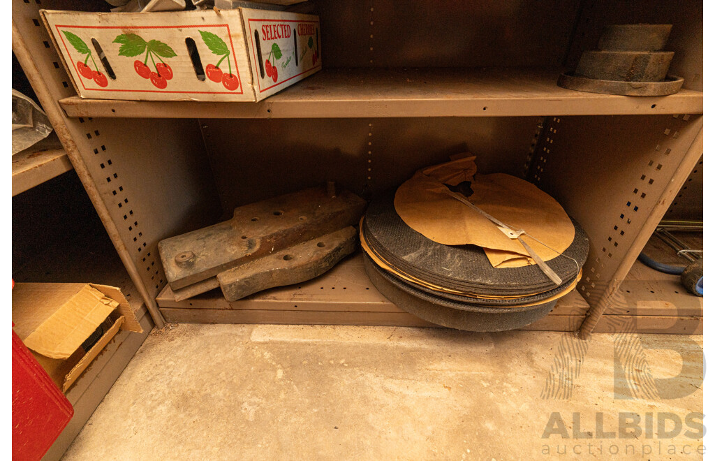 3 Bay of Metal Shelving with Various Hardware ETC