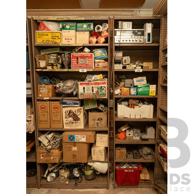 2 Bay of Metal Shelving with Various Hardware ETC
