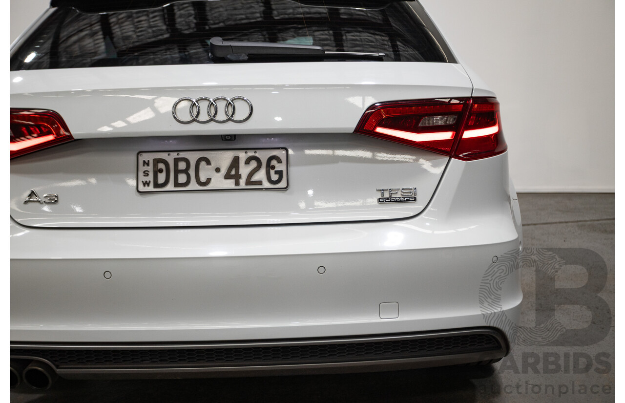 05/2015 Audi A3 Sportback S-line 1.8 TFSI Quattro (AWD) AMBITION 8V MY16 5D Hatchback Glacier White Turbo 1.8L