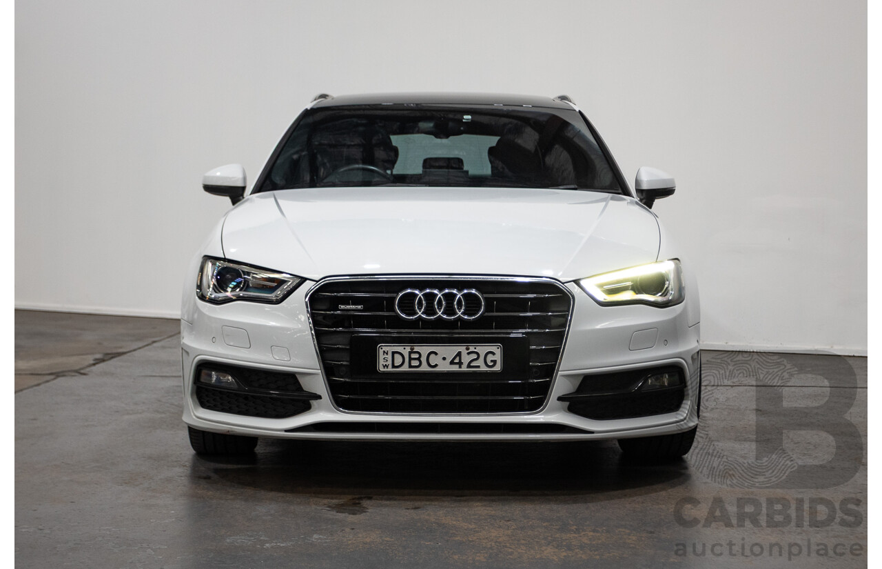 05/2015 Audi A3 Sportback S-line 1.8 TFSI Quattro (AWD) AMBITION 8V MY16 5D Hatchback Glacier White Turbo 1.8L