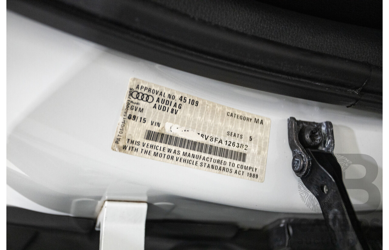 05/2015 Audi A3 Sportback S-line 1.8 TFSI Quattro (AWD) AMBITION 8V MY16 5D Hatchback Glacier White Turbo 1.8L