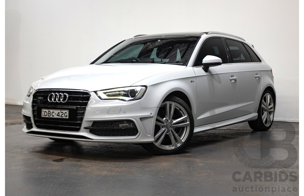 05/2015 Audi A3 Sportback S-line 1.8 TFSI Quattro (AWD) AMBITION 8V MY16 5D Hatchback Glacier White Turbo 1.8L