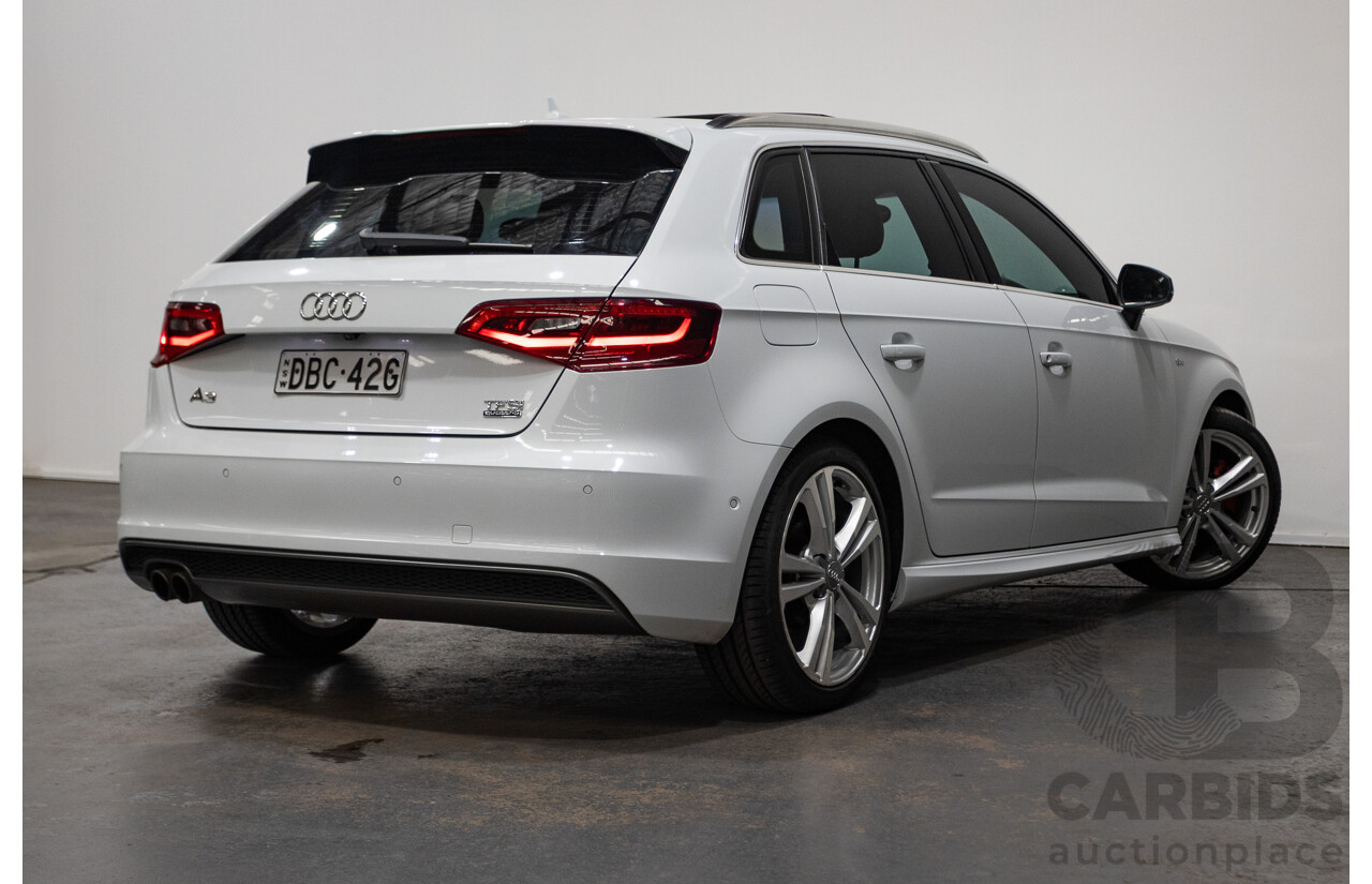 05/2015 Audi A3 Sportback S-line 1.8 TFSI Quattro (AWD) AMBITION 8V MY16 5D Hatchback Glacier White Turbo 1.8L