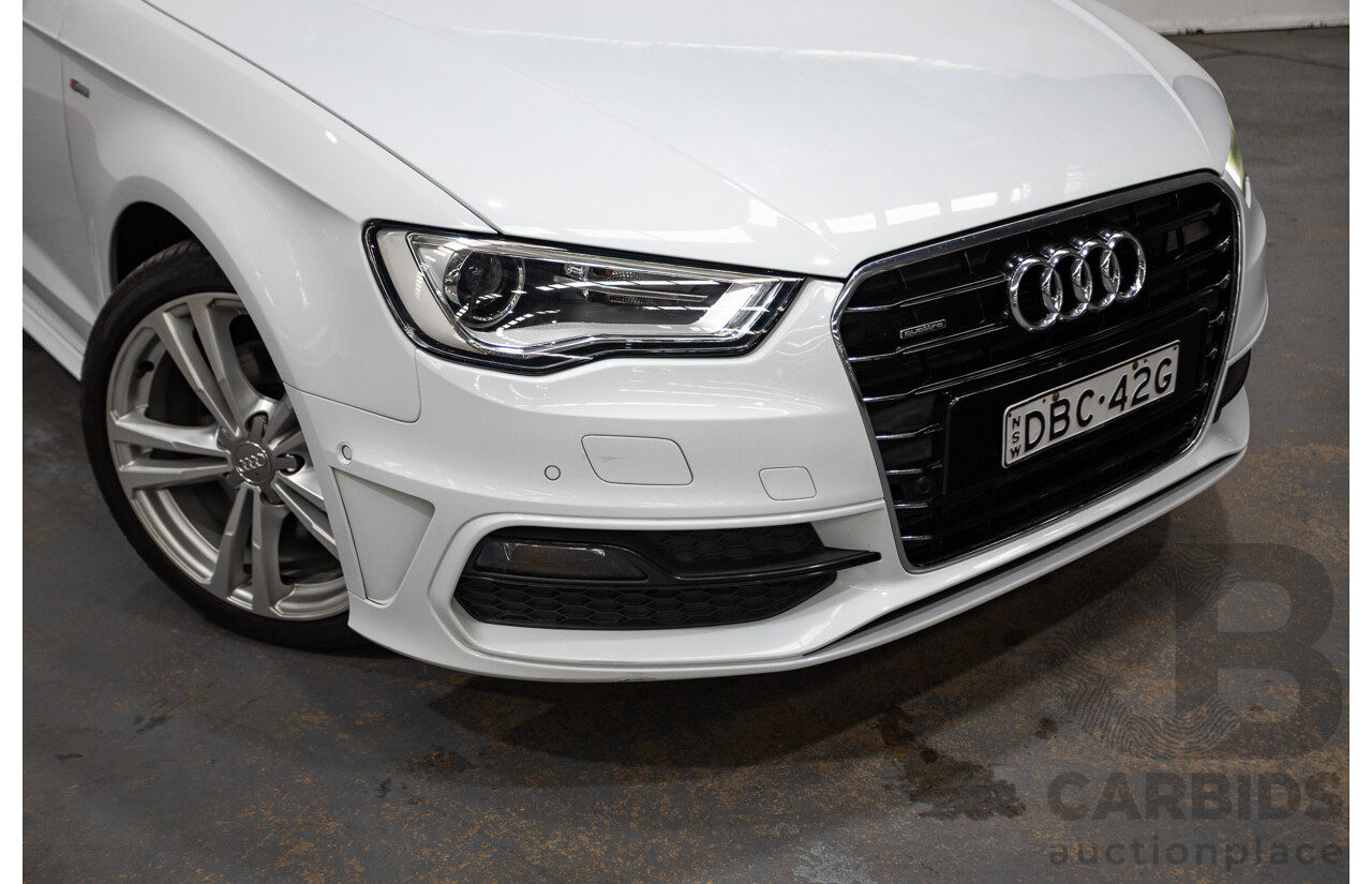 05/2015 Audi A3 Sportback S-line 1.8 TFSI Quattro (AWD) AMBITION 8V MY16 5D Hatchback Glacier White Turbo 1.8L