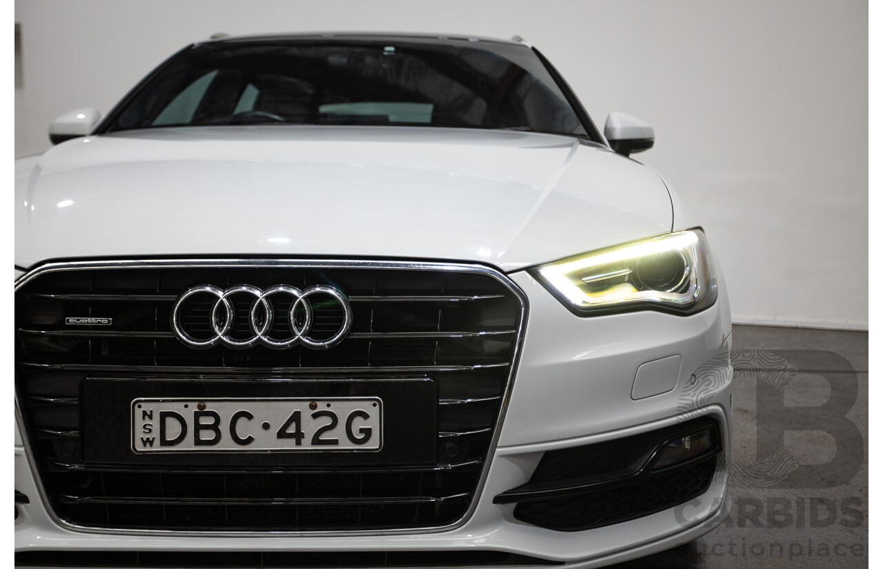 05/2015 Audi A3 Sportback S-line 1.8 TFSI Quattro (AWD) AMBITION 8V MY16 5D Hatchback Glacier White Turbo 1.8L