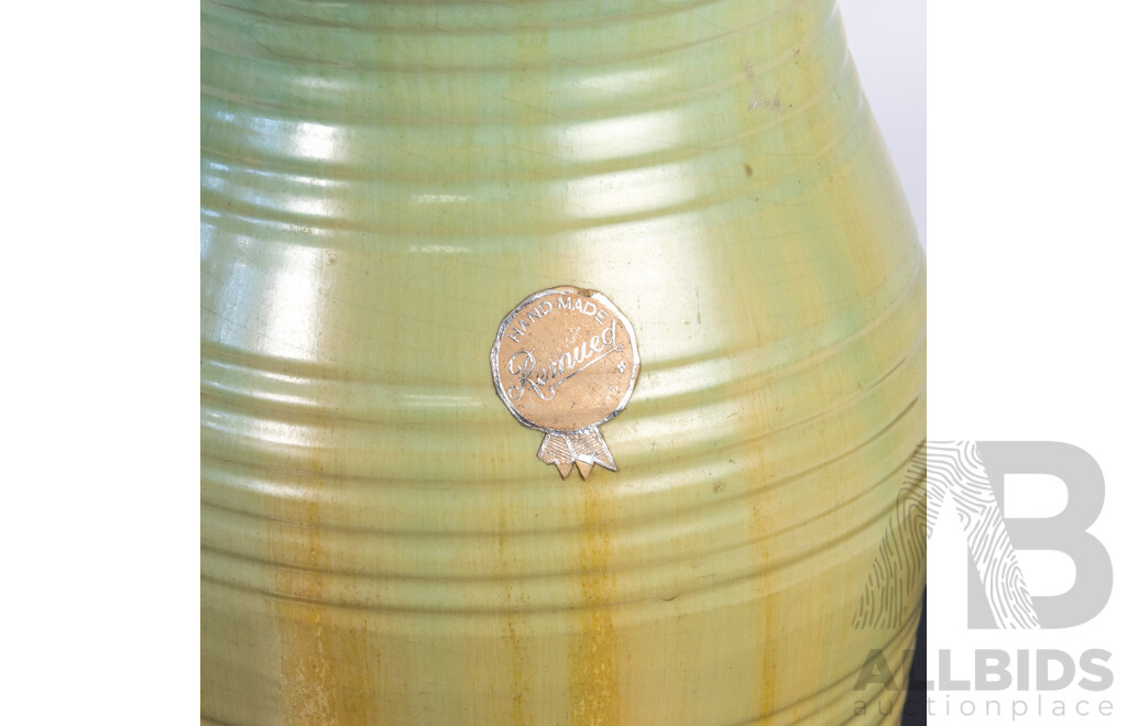 Vintage Australian Remued Ribbed Vase in Green & Yellow with Original Label
