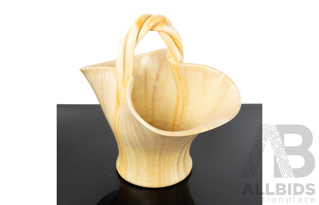 Vintage Australian Remued Basket Form Vase with Plaited Handle