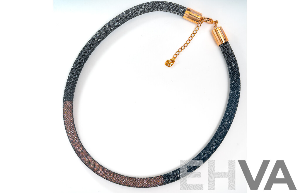 Swarovski Crystal 'Stardust' Necklace, Black & Rose Gold, as New with Box and Tags