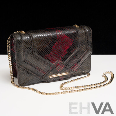 Mimco 'Trinity' Leather Clutch Bag, Brown & Burgundy with Gold Strap, as New with Tags & Dust Bag