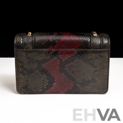 Mimco 'Trinity' Leather Clutch Bag, Brown & Burgundy with Gold Strap, as New with Tags & Dust Bag
