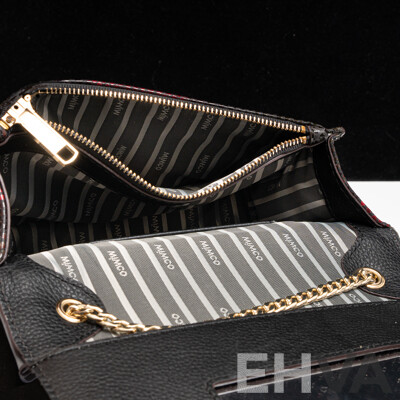 Mimco 'Trinity' Leather Clutch Bag, Brown & Burgundy with Gold Strap, as New with Tags & Dust Bag