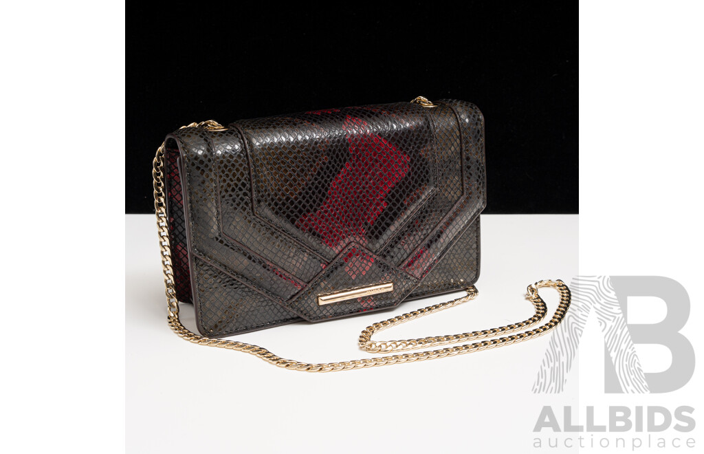 Mimco 'Trinity' Leather Clutch Bag, Brown & Burgundy with Gold Strap, as New with Tags & Dust Bag