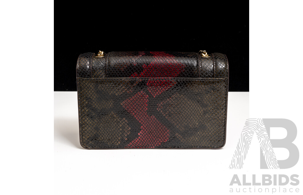 Mimco 'Trinity' Leather Clutch Bag, Brown & Burgundy with Gold Strap, as New with Tags & Dust Bag