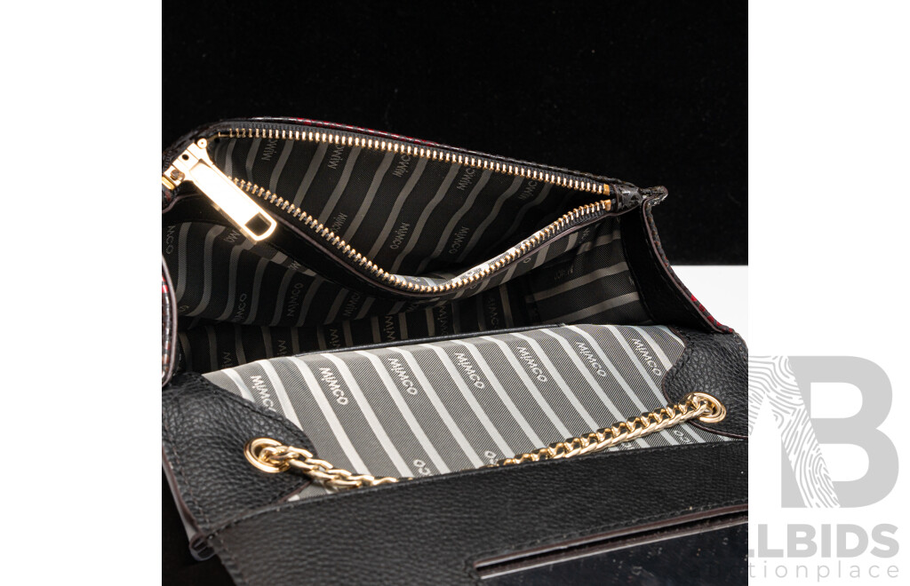 Mimco 'Trinity' Leather Clutch Bag, Brown & Burgundy with Gold Strap, as New with Tags & Dust Bag