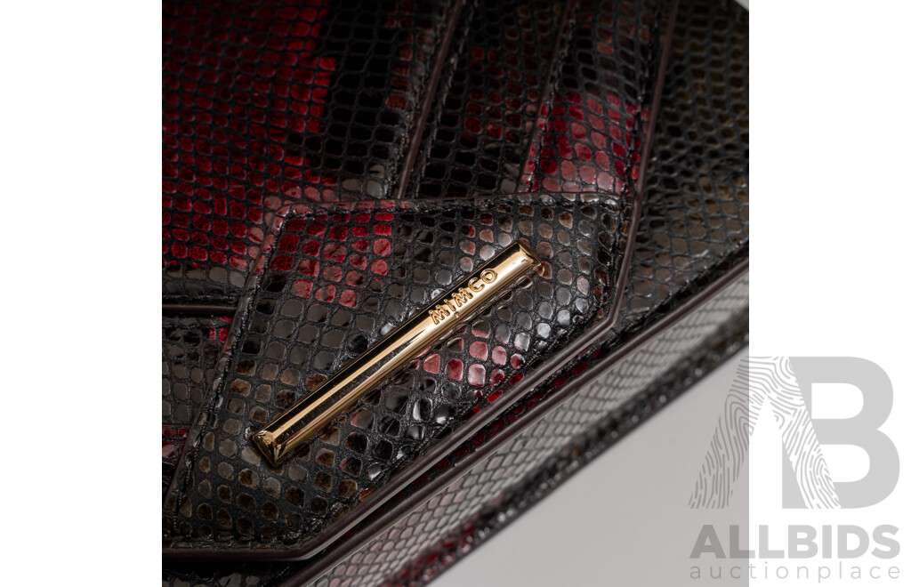 Mimco 'Trinity' Leather Clutch Bag, Brown & Burgundy with Gold Strap, as New with Tags & Dust Bag