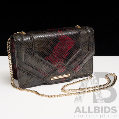 Mimco 'Trinity' Leather Clutch Bag, Brown & Burgundy with Gold Strap, as New with Tags & Dust Bag