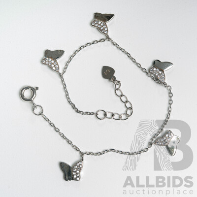 Zamel's Sterling Silver Cz Set Butterfly Bracelet, 16+3cm, as New in Original Presentation Box