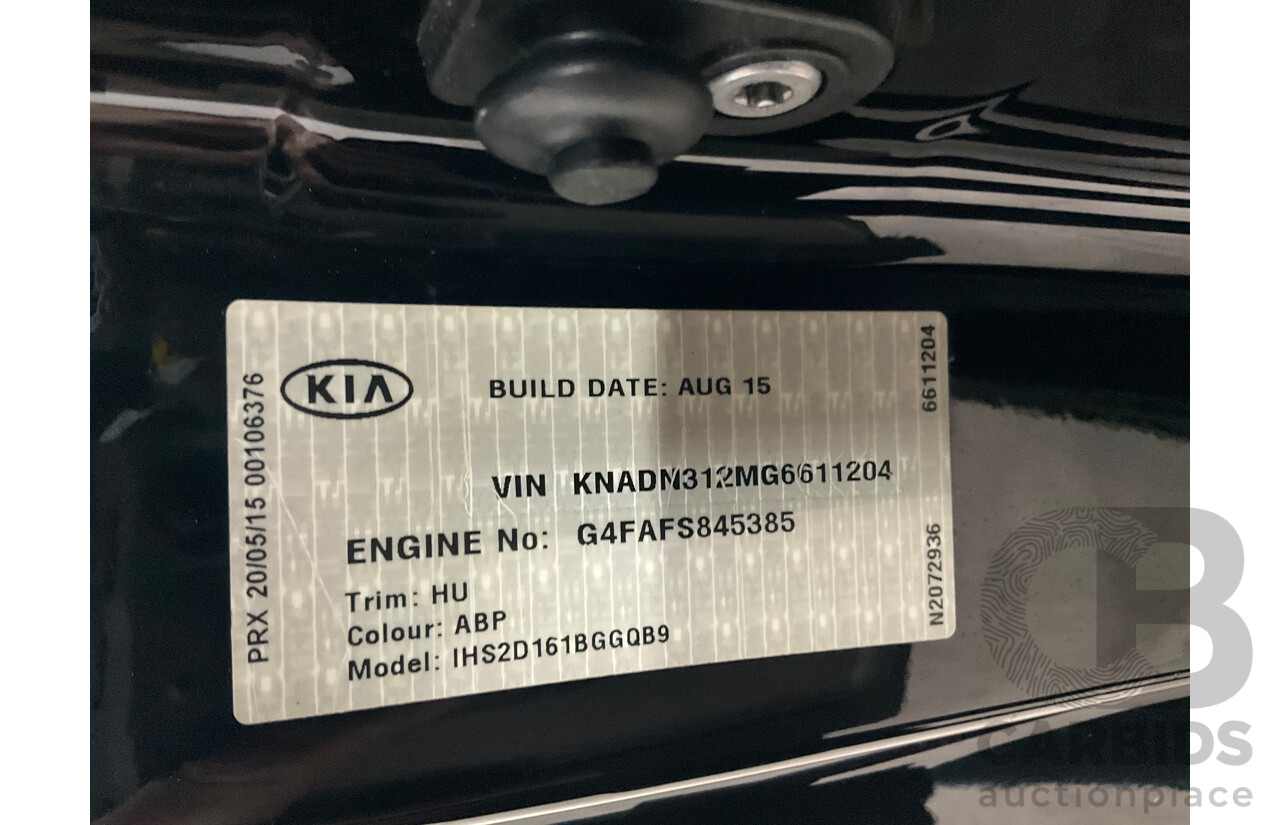 8/2015 Kia Rio S UB MY15 3d Hatchback Aurora Black Pearl 1.4L