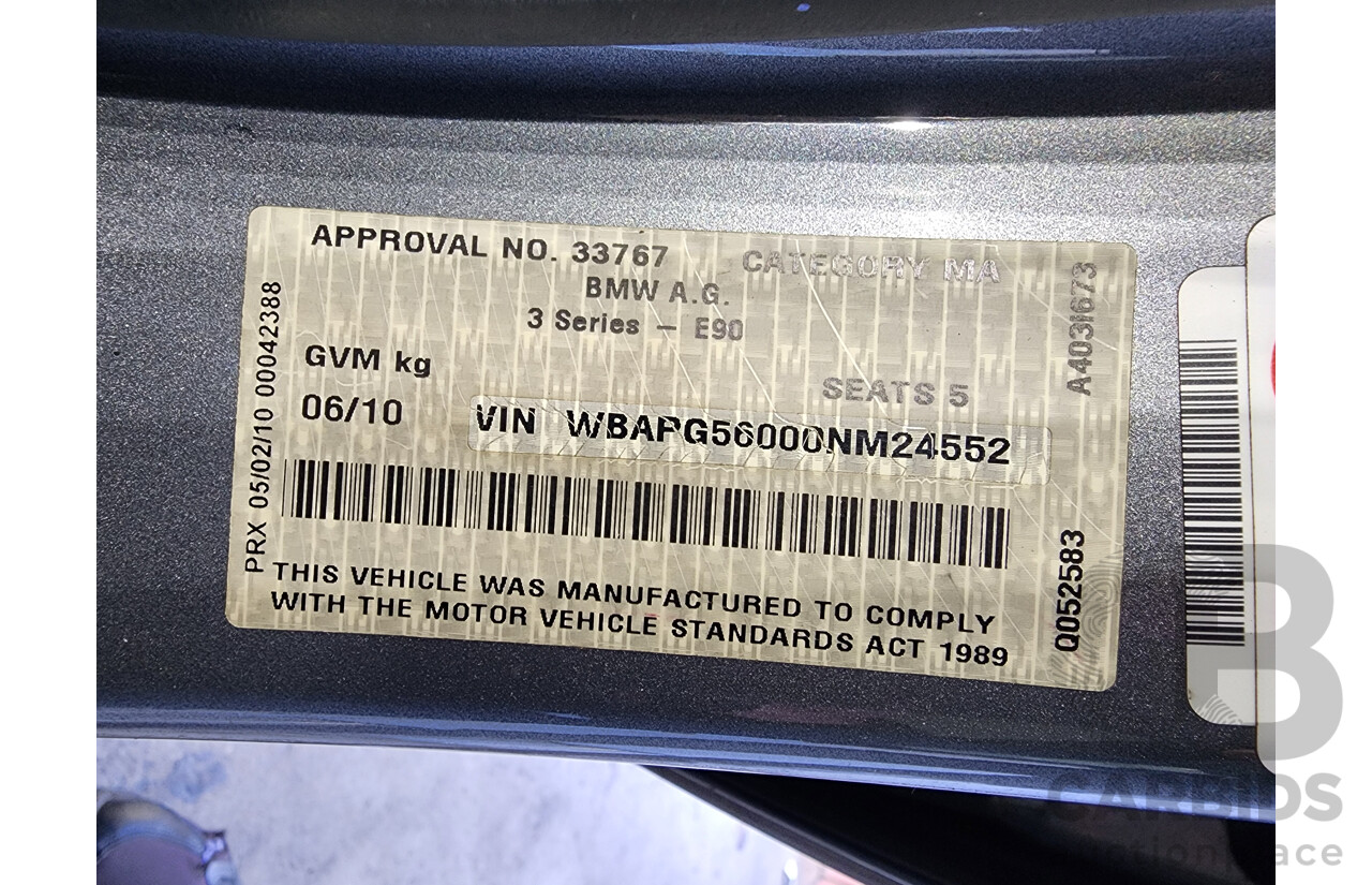 6/2010 BMW 320i Lifestyle E90 MY10 4d Sedan Space Grey Metallic 2.0L